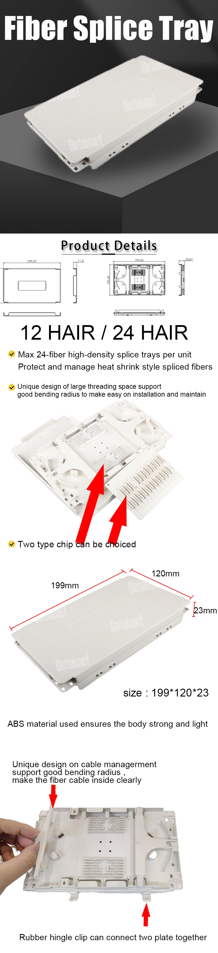 Gcabling High Quality Tray 12 Core 24 Core Fiber Optic Splice Tray Terminatio