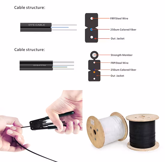 FTTH Fiber Drop Cable 1 2 Core Outdoor Indoor Fiber Optic Cable